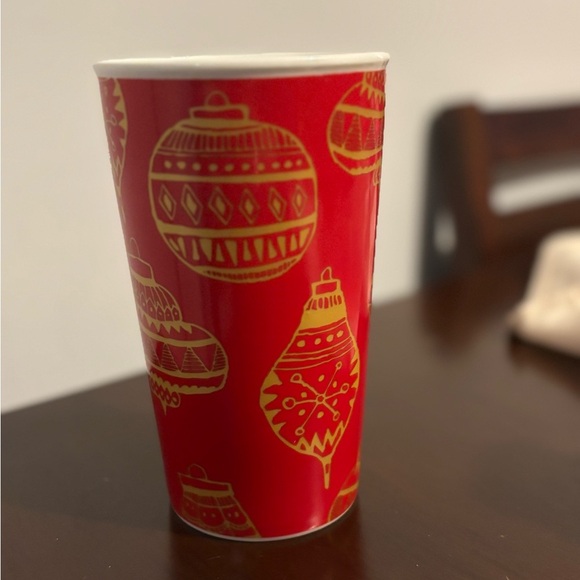 STARBUCKS Red/Gold 16oz CHRISTMAS Holiday Ornaments TALL COFFEE CUP Mug 2015 EUC - Picture 3 of 4
